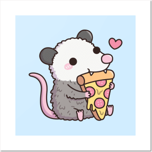 Cute Opossum Eating Pepperoni Pizza Posters and Art